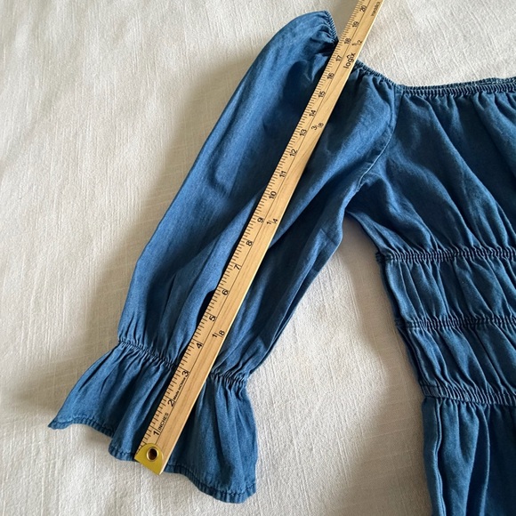 Speed Limit MPH Dress Womens S Blue Chambray Smocked Tiered Ruffle Boho Cottage - Picture 11 of 15